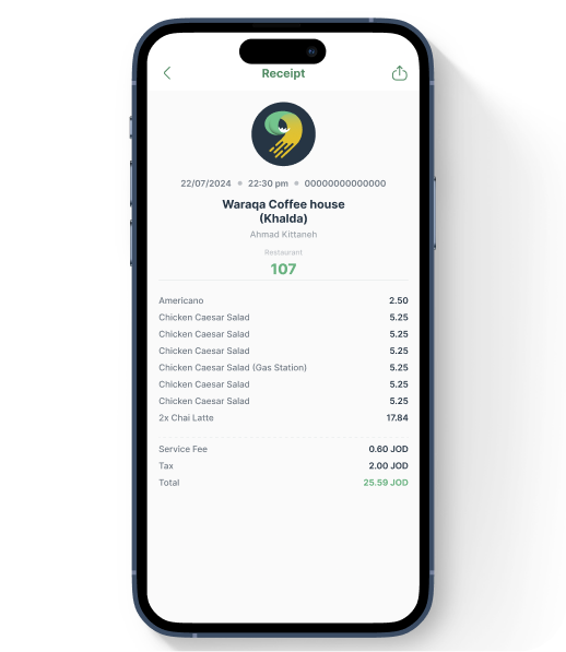 Digital receipt in Waraqa app